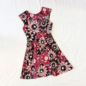 Ted Baker pink Crystal Brooch scuba Skater Dress